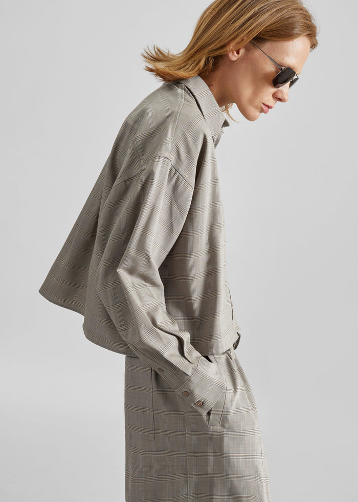 Arlen Boxy Shirt - Beige Glen Plaid