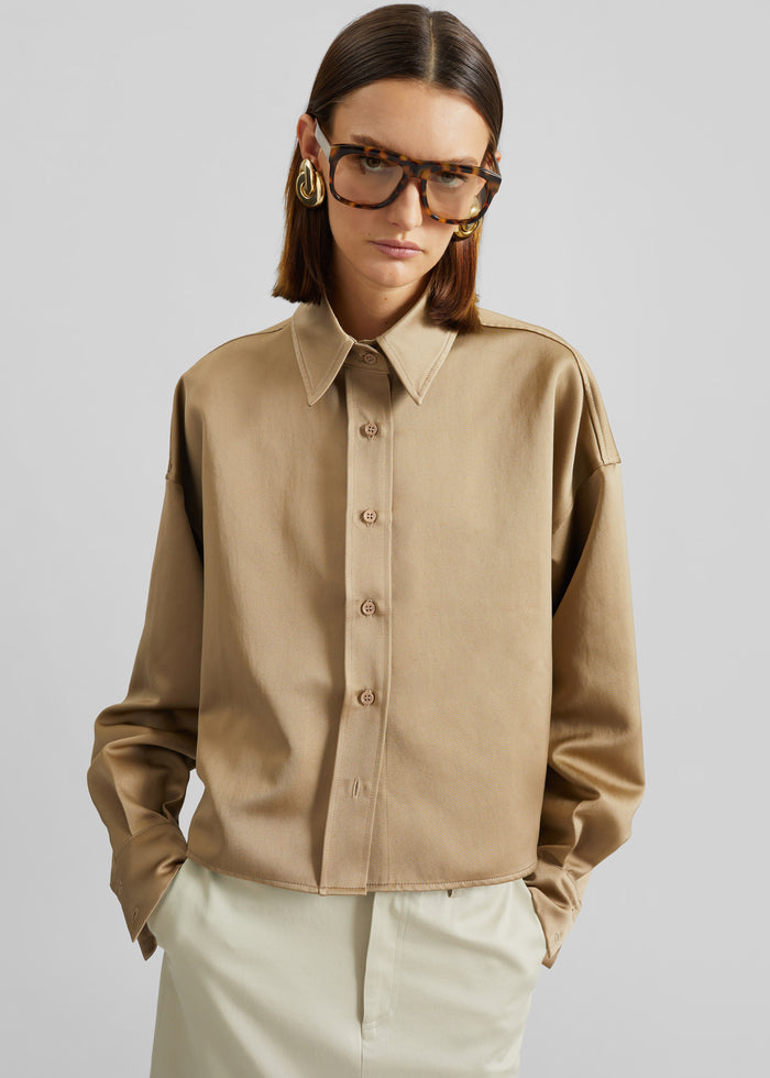 Arlen Satin Boxy Shirt - Beige