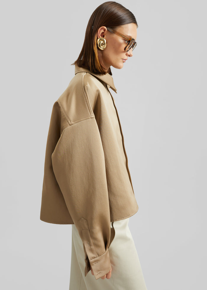 Arlen Satin Boxy Shirt - Beige