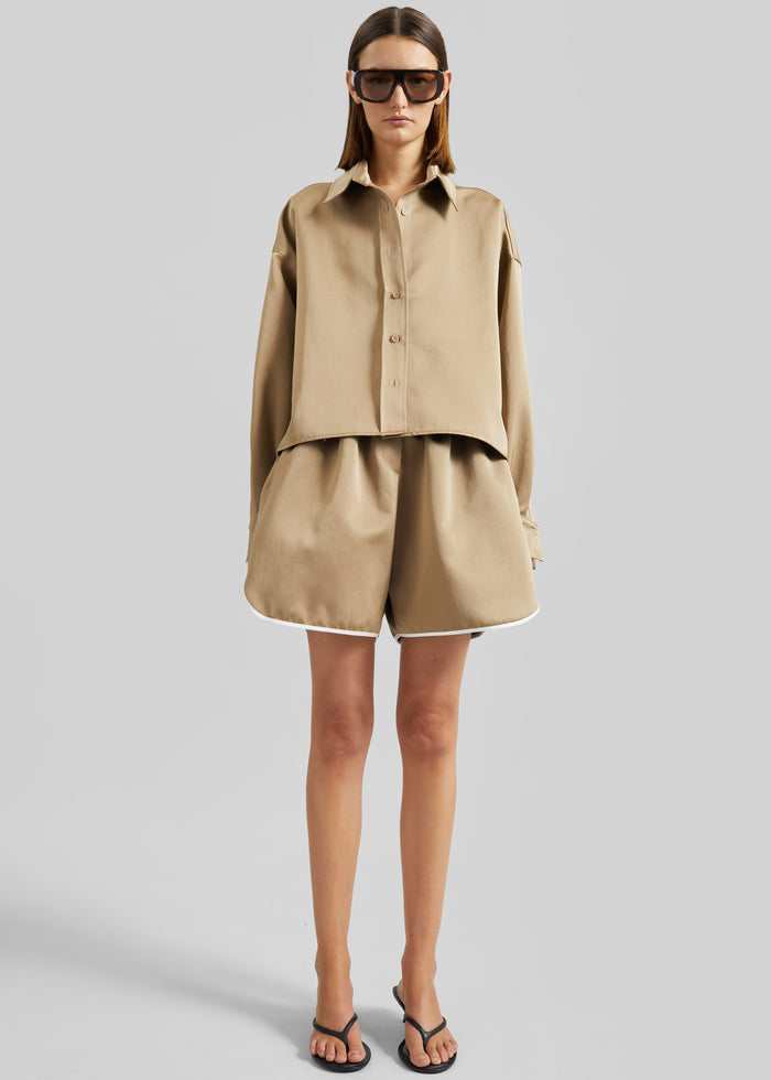 Arlen Satin Boxy Shirt - Beige