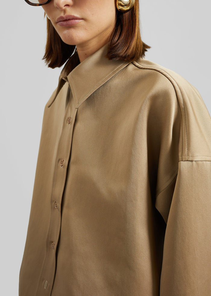 Arlen Satin Boxy Shirt - Beige