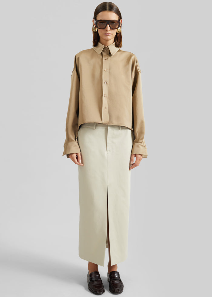 Arlen Satin Boxy Shirt - Beige