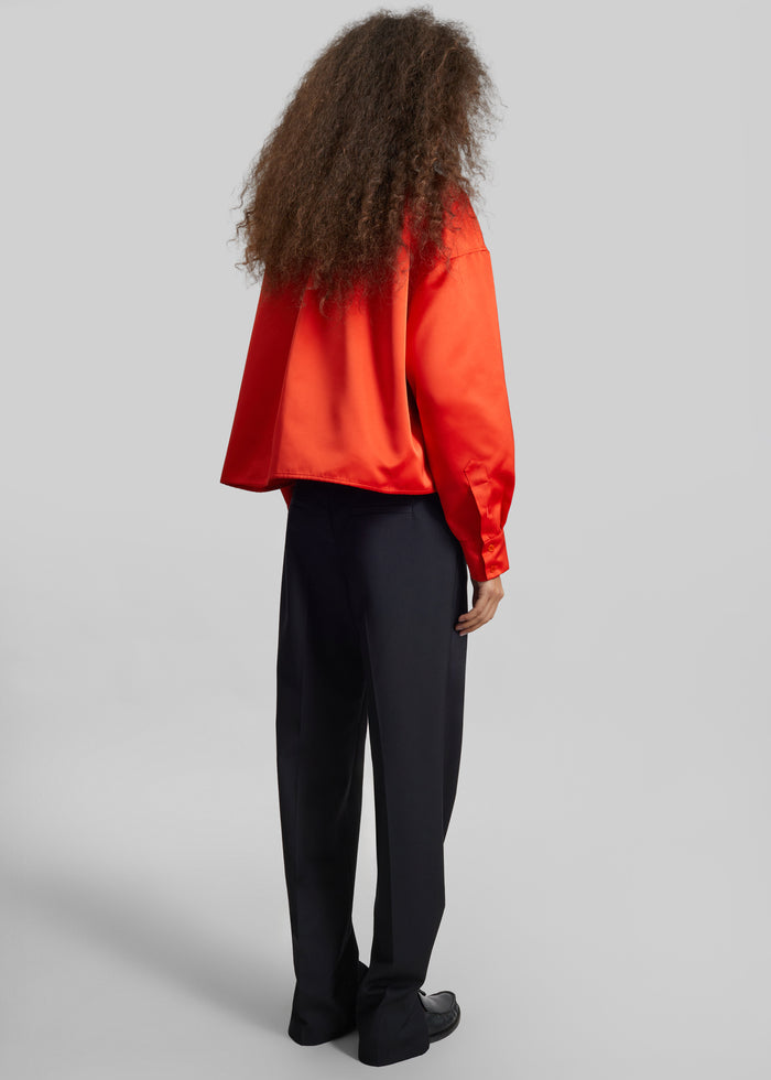 Arlen Satin Boxy Shirt - Coral Red