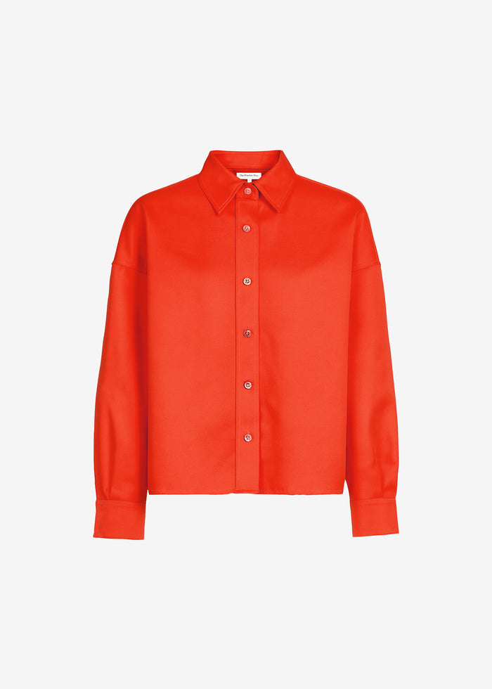Arlen Satin Boxy Shirt - Coral Red