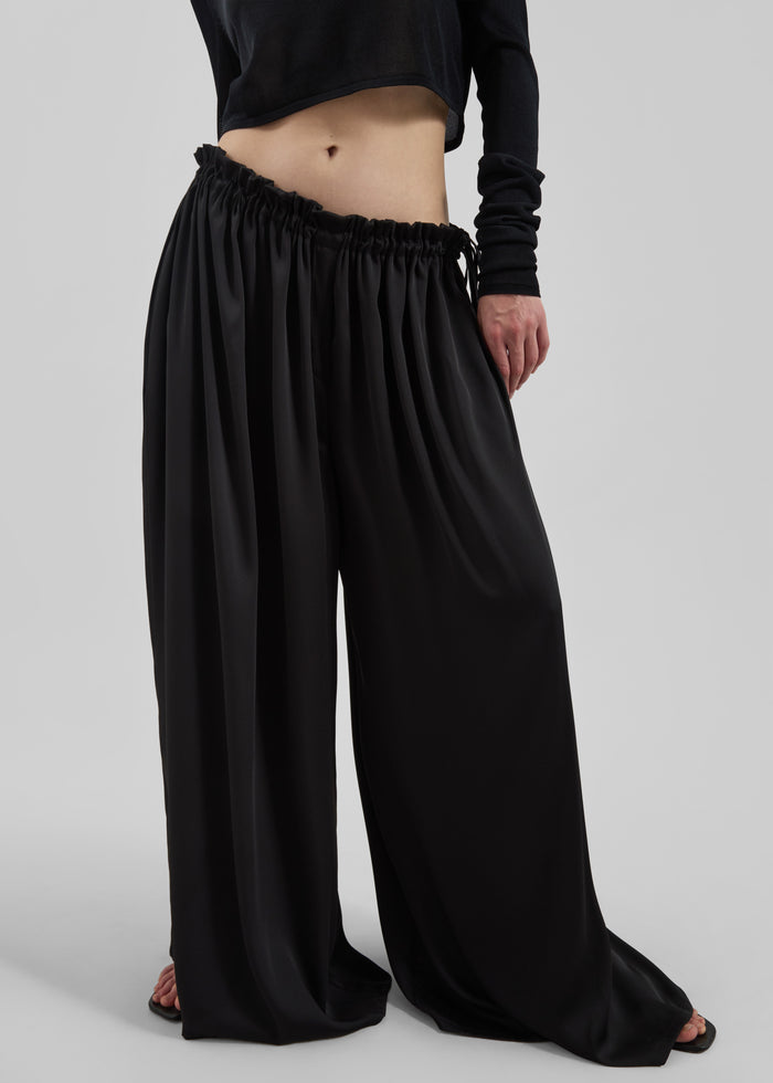 Arleth Satin Sheer Drawstring Pants - Black