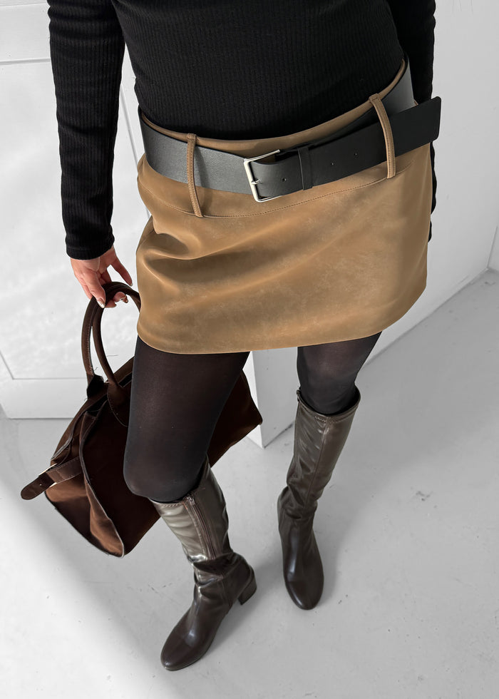 Arosa Belted Mini Skirt - Beige