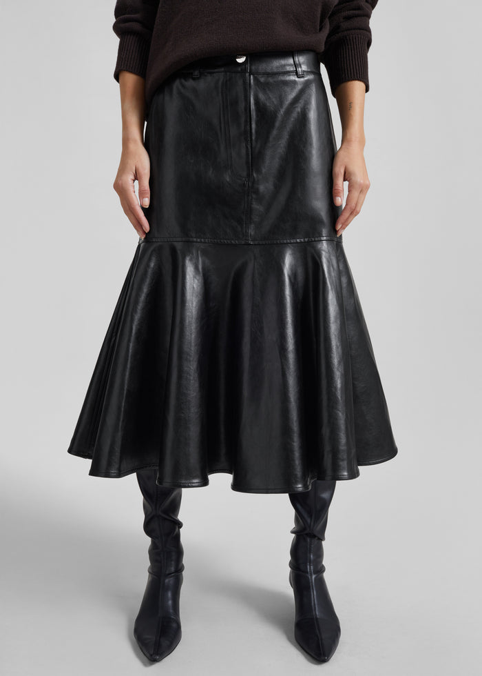 Arvika Faux Leather Mermaid Skirt - Black