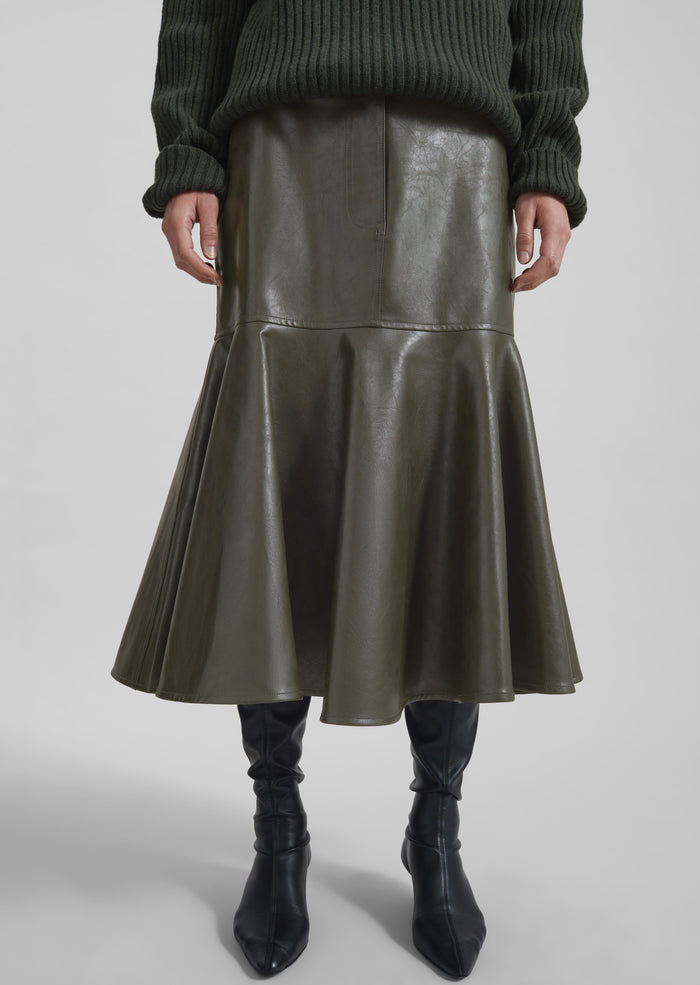 Arvika Faux Leather Mermaid Skirt - Dark Olive
