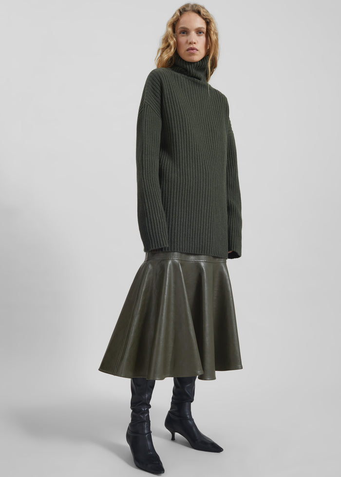 Arvika Faux Leather Mermaid Skirt - Dark Olive