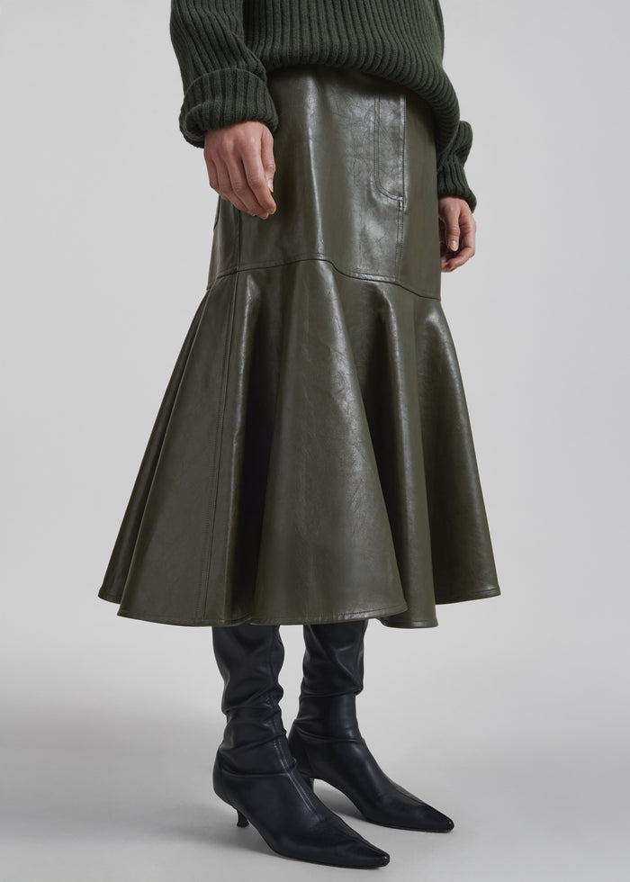 Arvika Faux Leather Mermaid Skirt - Dark Olive