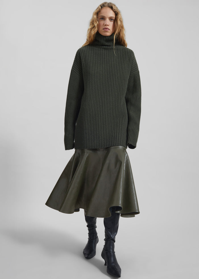 Arvika Faux Leather Mermaid Skirt - Dark Olive