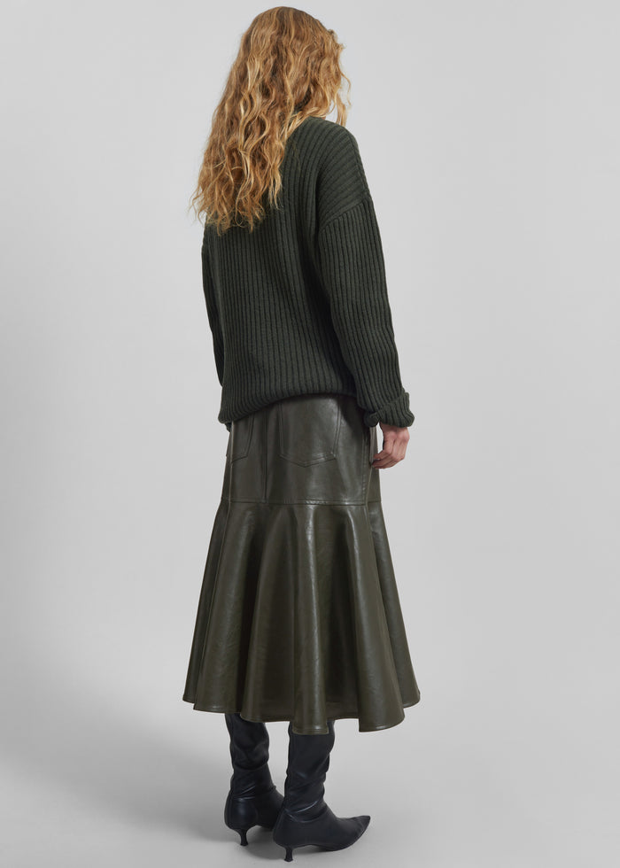 Arvika Faux Leather Mermaid Skirt - Dark Olive