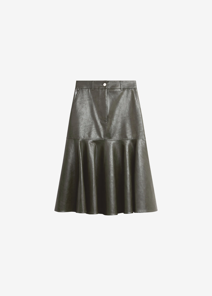 Arvika Faux Leather Mermaid Skirt - Dark Olive