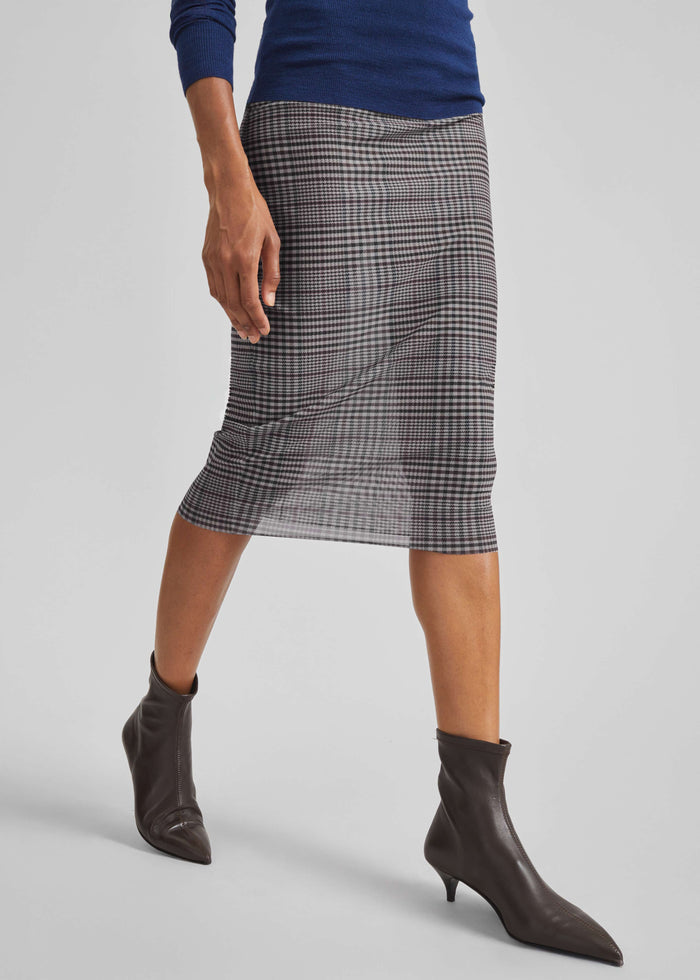 Aurora Sheer Mesh Skirt - Beige Glen Plaid