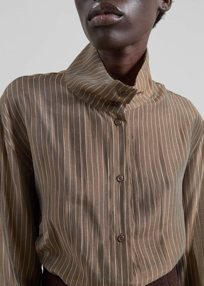 Avila Sheer Fluid Shirt - Brown/White Stripe