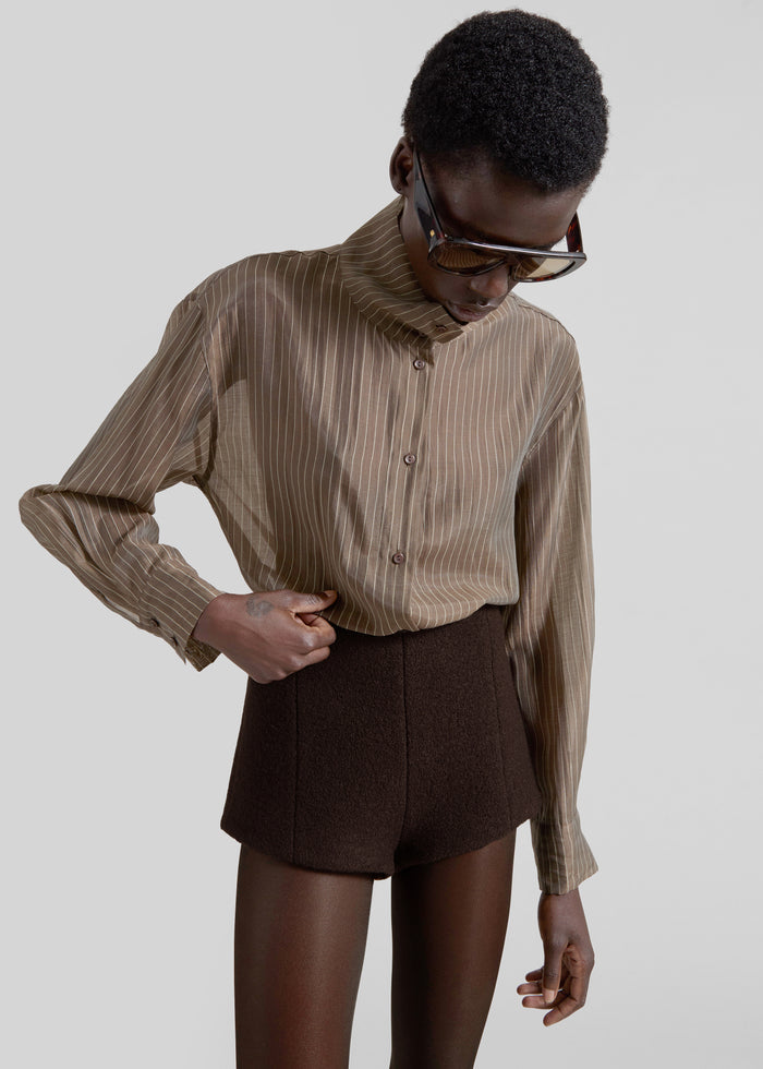 Avila Sheer Fluid Shirt - Brown/White Stripe
