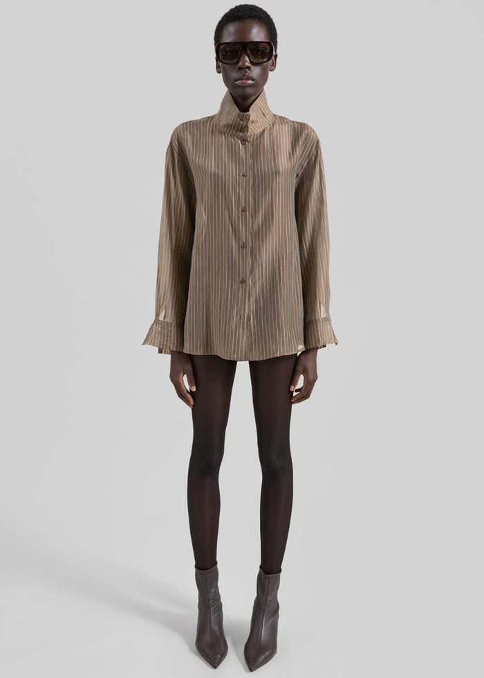 Avila Sheer Fluid Shirt - Brown/White Stripe