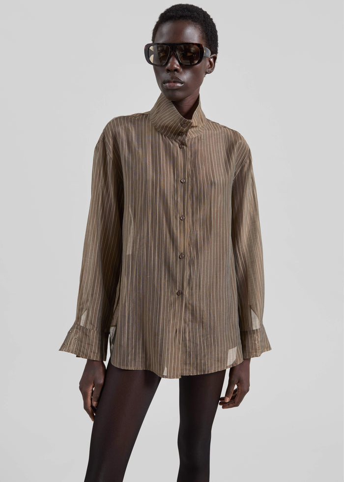 Avila Sheer Fluid Shirt - Brown/White Stripe