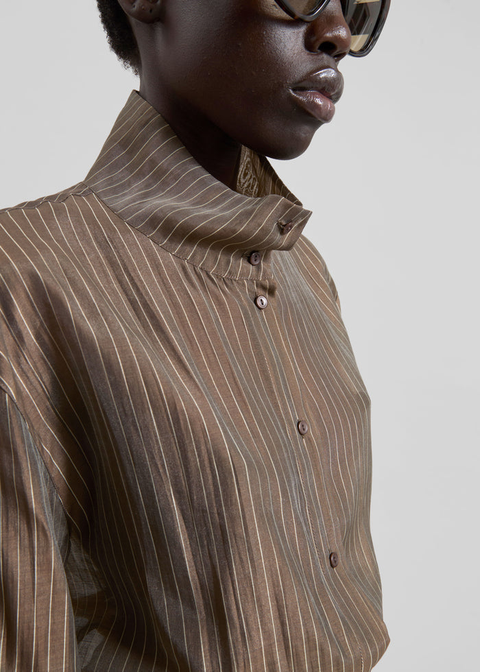 Avila Sheer Fluid Shirt - Brown/White Stripe