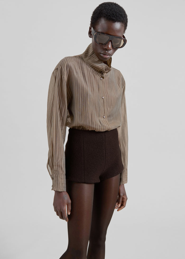 Avila Sheer Fluid Shirt - Brown/White Stripe