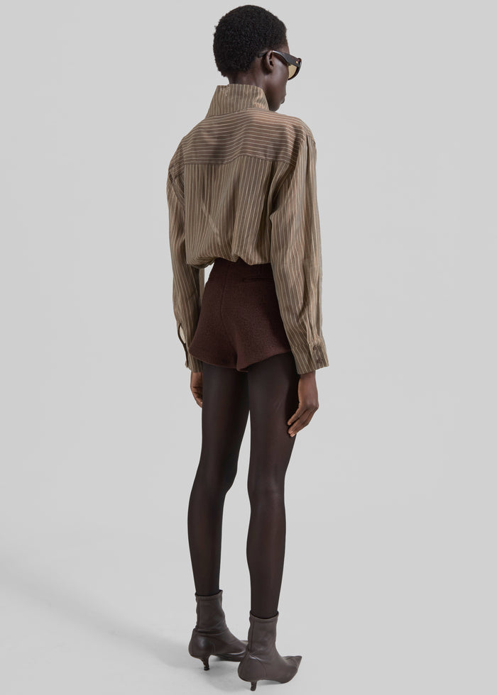 Avila Sheer Fluid Shirt - Brown/White Stripe