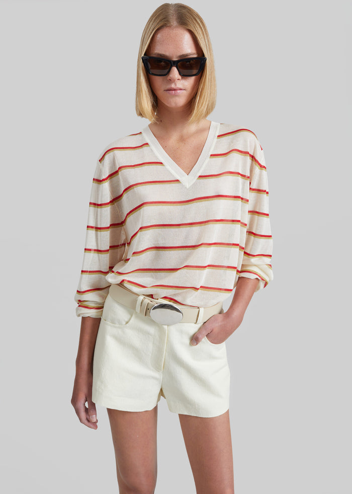Ayen Sheer Knit Top - Ivory Multi Stripe