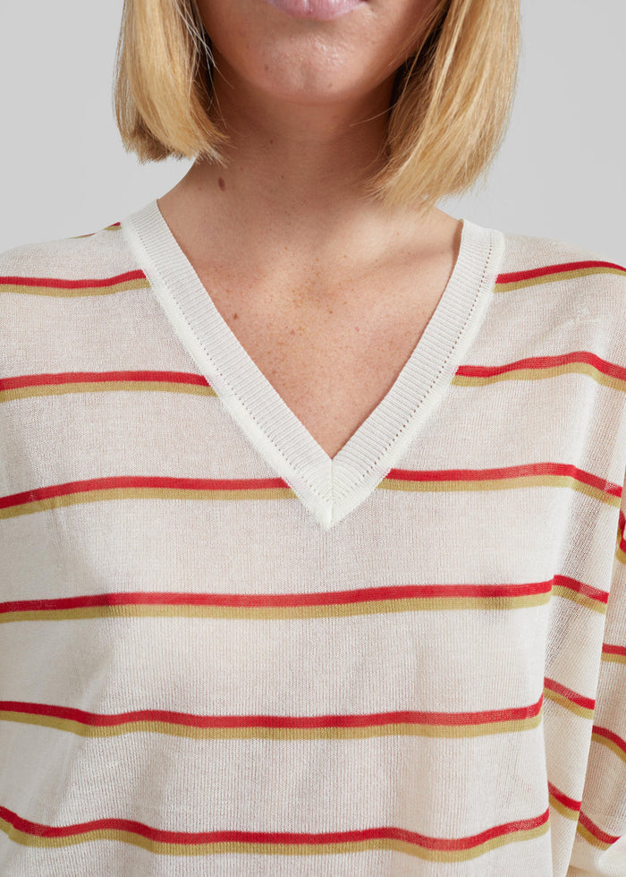 Ayen Sheer Knit Top - Ivory Multi Stripe
