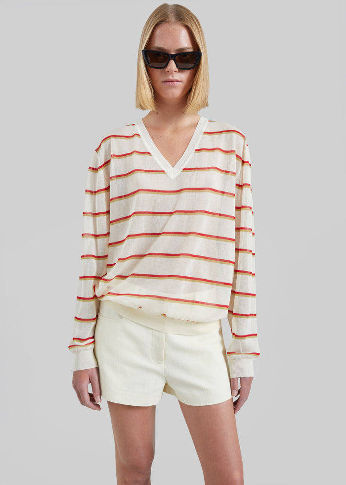 Ayen Sheer Knit Top - Ivory Multi Stripe
