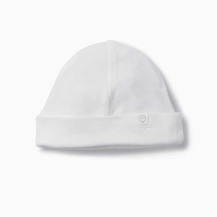 white organic cotton baby hat from mori flatlay_roundel_signature_fabric hover_6