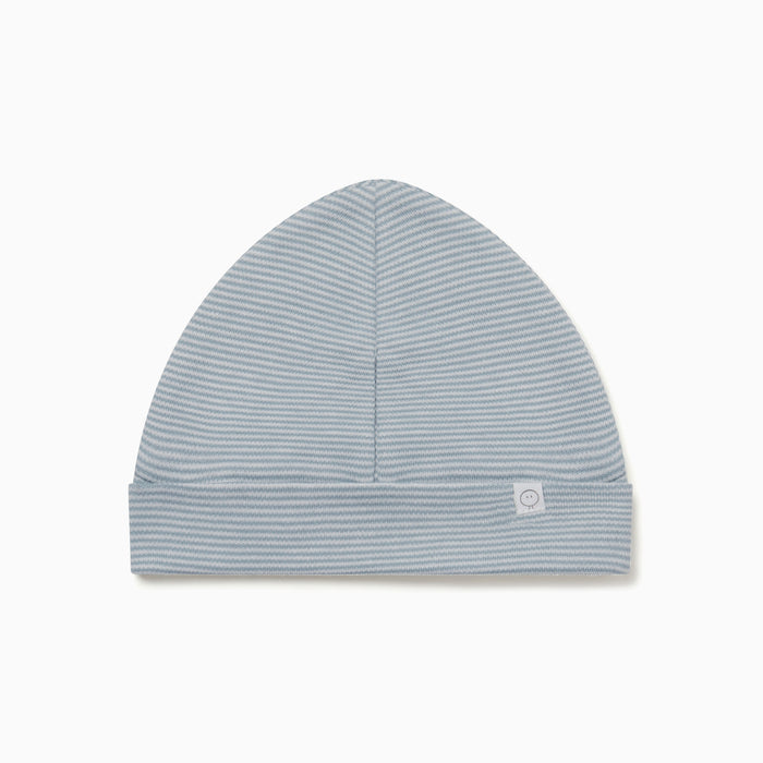 flatlay_roundel_signature_fabric blue organic cotton baby hat from mori hover_2