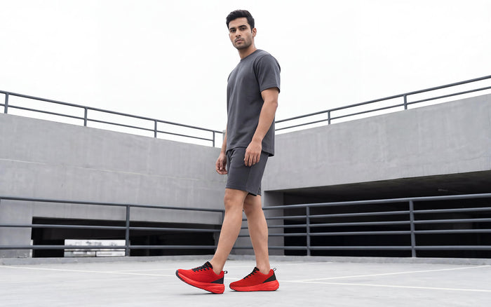 Neeman's men’s knit shoes regular fit red lightweight casual wear side view Begin Walk Flow For Men : Red