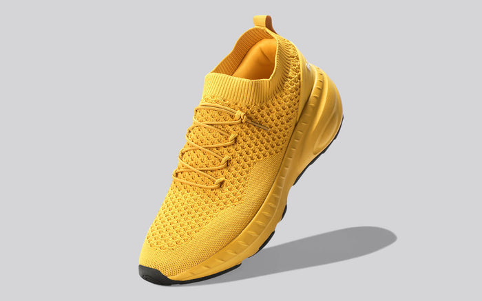 Begin Walk Soothe Lace Ups for Women : Yellow knit lace up shoes lightweight breathable casual wear front view