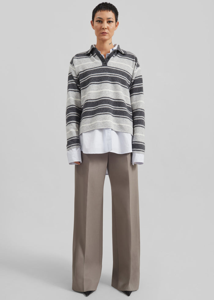 Belize Knit Polo Sweater - Grey Stripe
