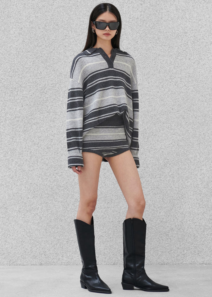 Belize Knit Polo Sweater - Grey Stripe