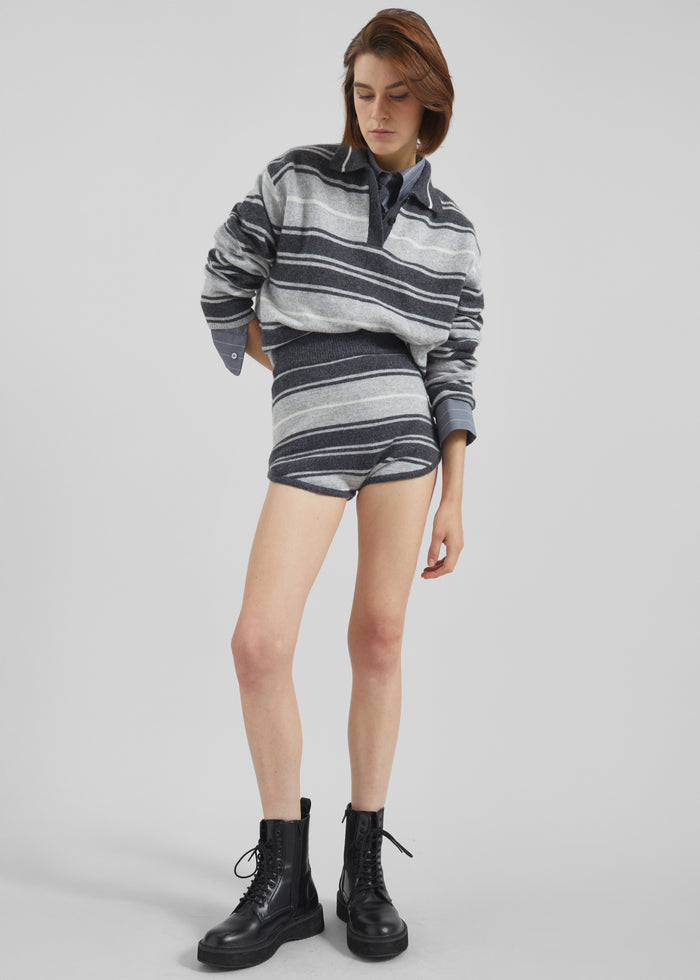 Belize Knit Polo Sweater - Grey Stripe