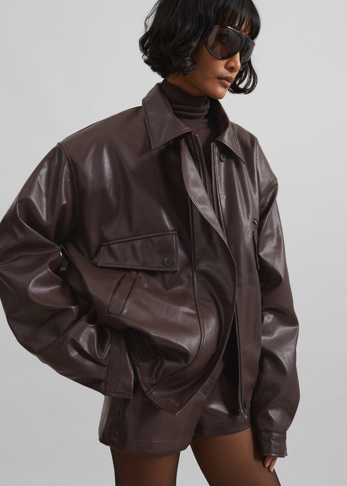 Belmont Faux Leather Jacket - Brown