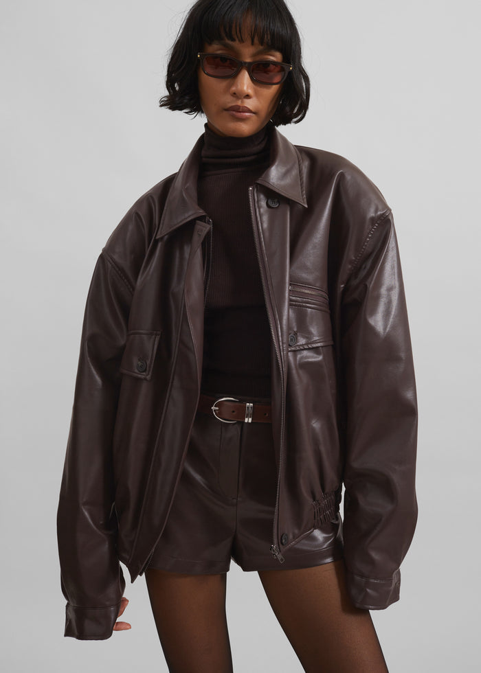 Belmont Faux Leather Jacket - Brown