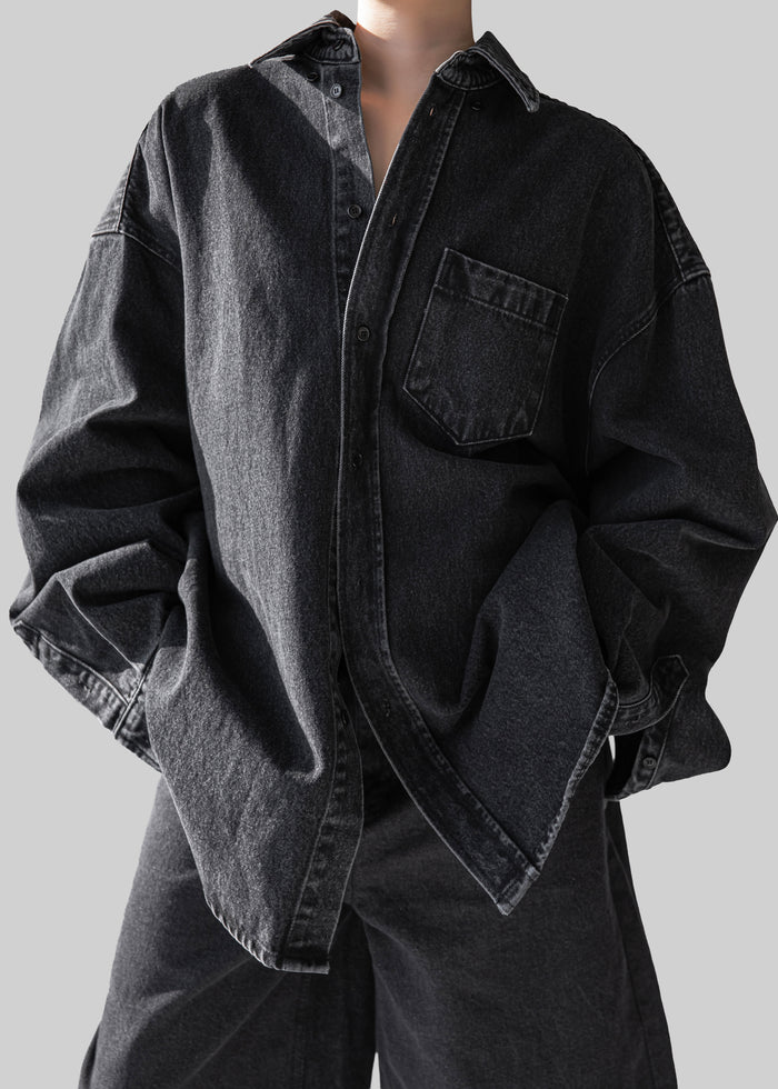 Belvis Oversized Denim Shirt - Black Wash