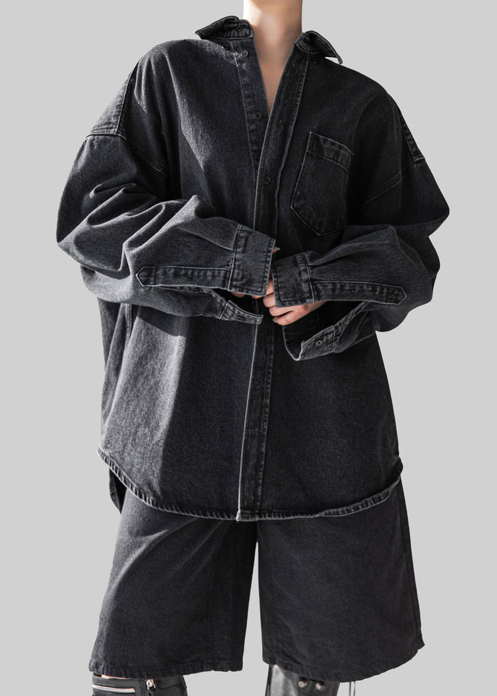 Belvis Oversized Denim Shirt - Black Wash