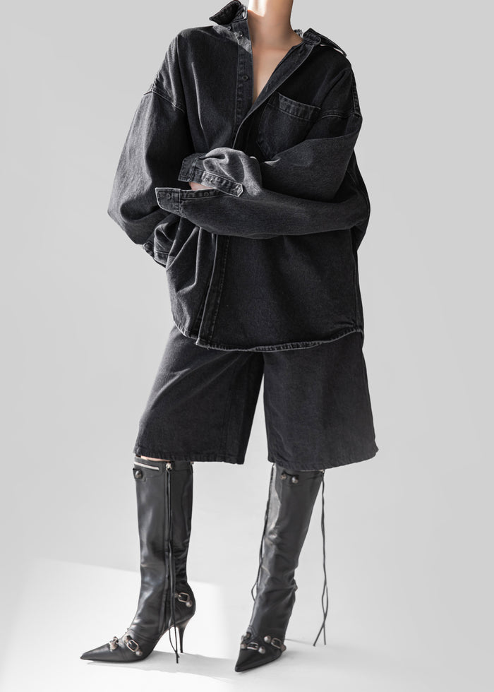 Belvis Oversized Denim Shirt - Black Wash