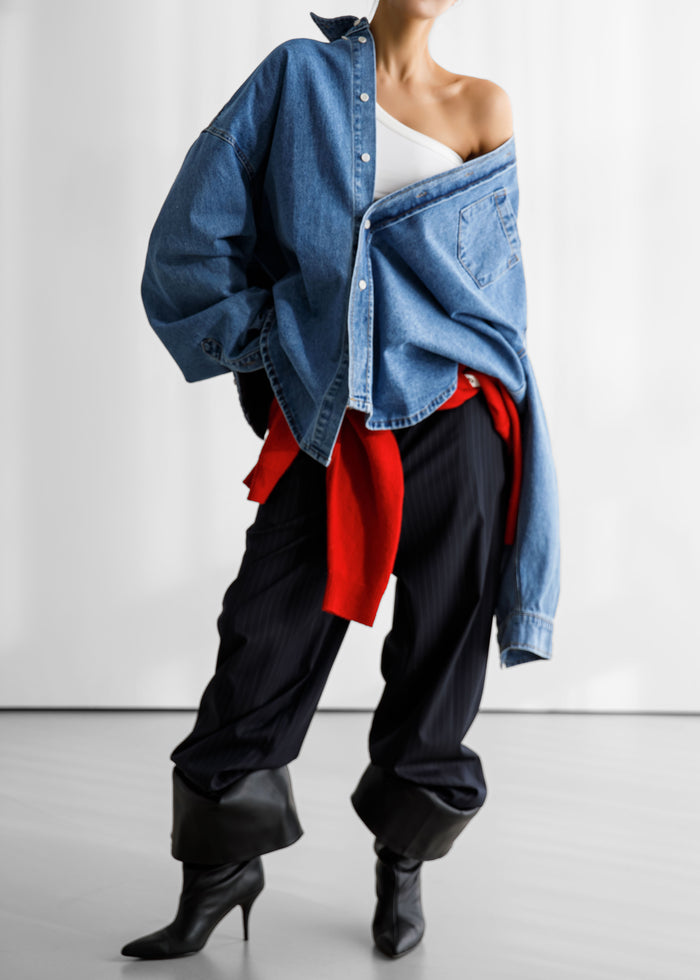 Belvis Oversized Denim Shirt - Medium Wash