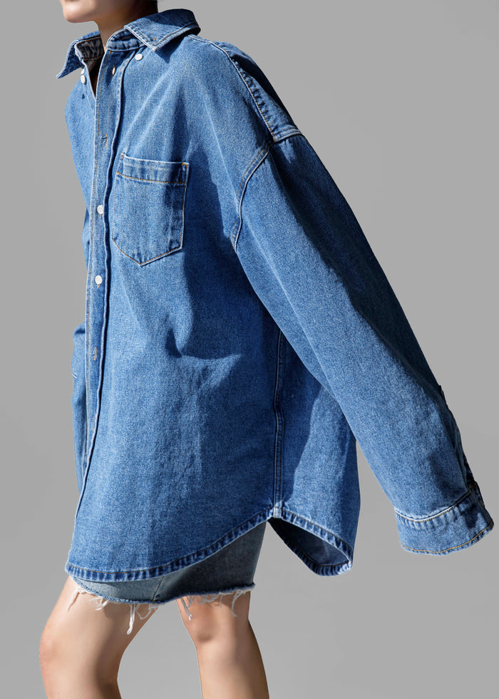 Belvis Oversized Denim Shirt - Medium Wash