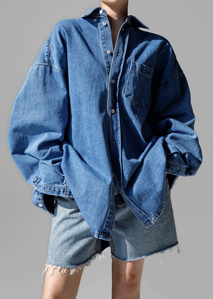Belvis Oversized Denim Shirt - Medium Wash