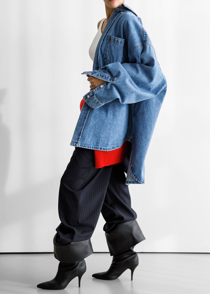Belvis Oversized Denim Shirt - Medium Wash