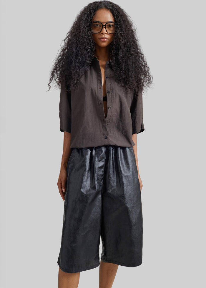 Beslon Leather-Effect Bermuda Shorts - Black