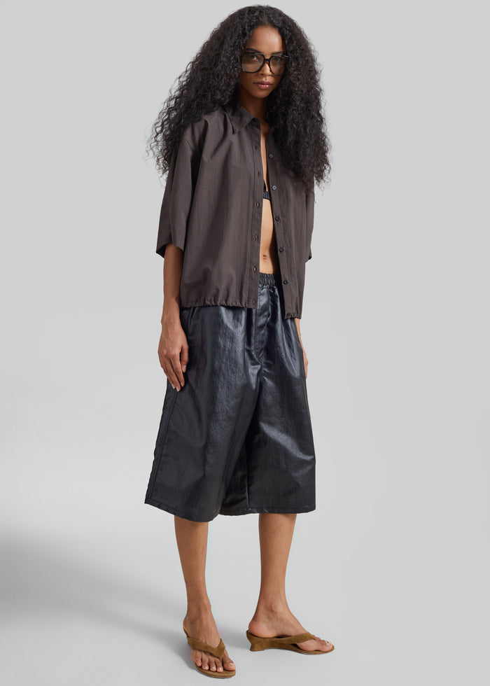 Beslon Leather-Effect Bermuda Shorts - Black