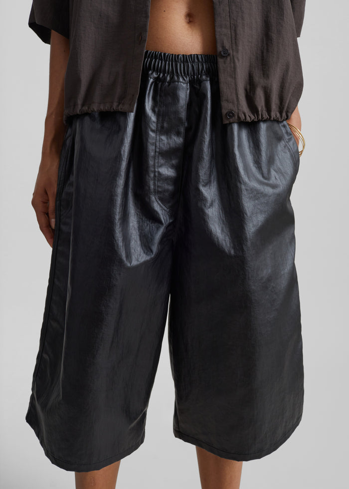 Beslon Leather-Effect Bermuda Shorts - Black