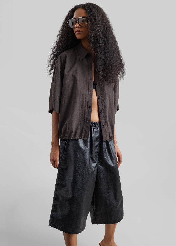 Beslon Leather-Effect Bermuda Shorts - Black