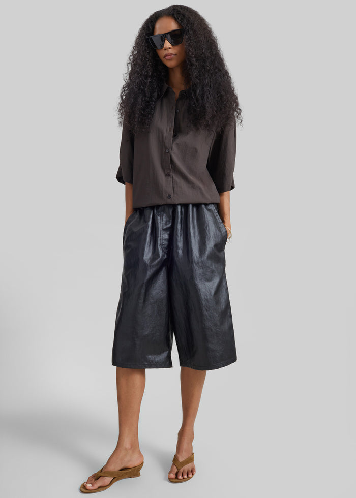 Beslon Leather-Effect Bermuda Shorts - Black
