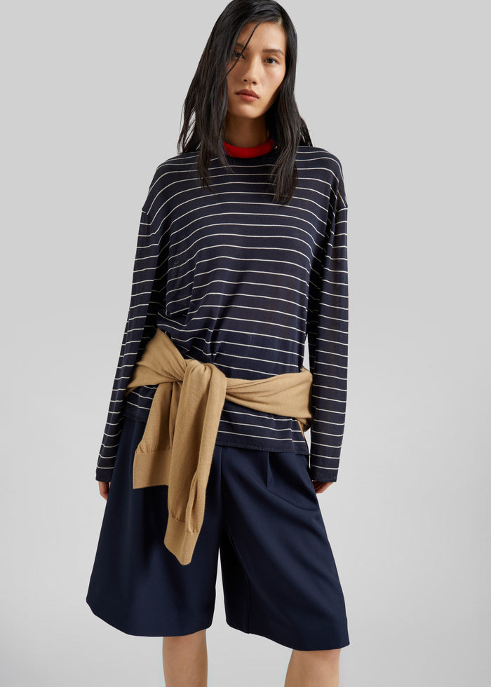 Biarritz Fine Knit Pullover - Navy/White Stripe